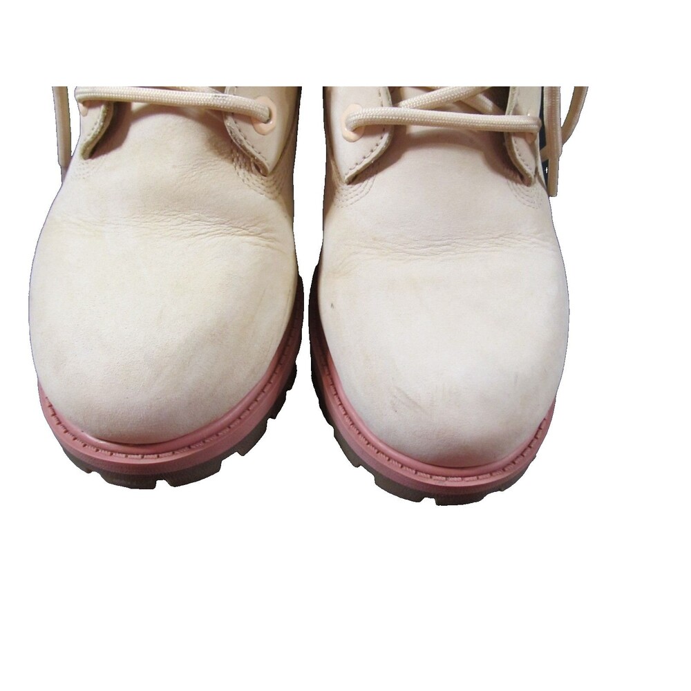 Timberland Kids Boots Size 4 Tan Leather Pink Orange Padded Collar - Picture 10 of 12